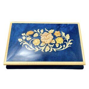 The San Francisco Music Box Company Made Italy Jewelry Box Cobalt Blue Floral